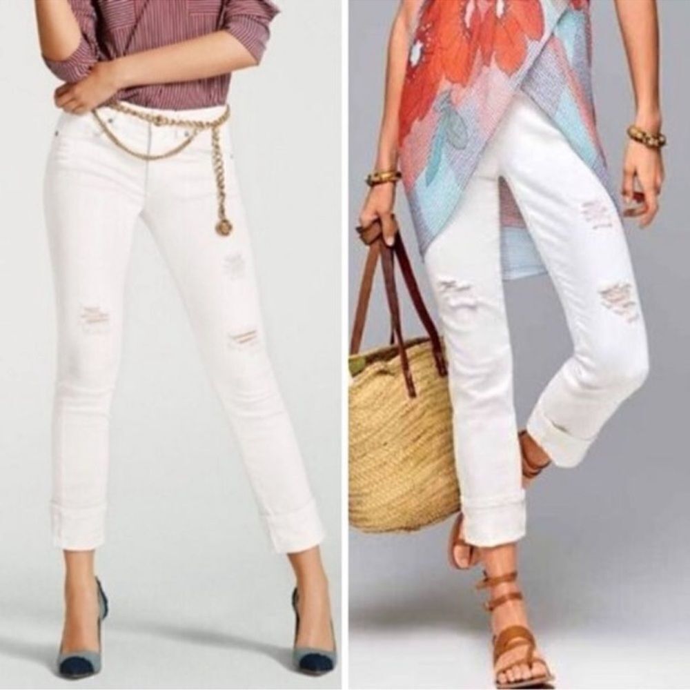 CAbi The High Slim Jeans White Destructed Denim Stretch 5305 Size 10